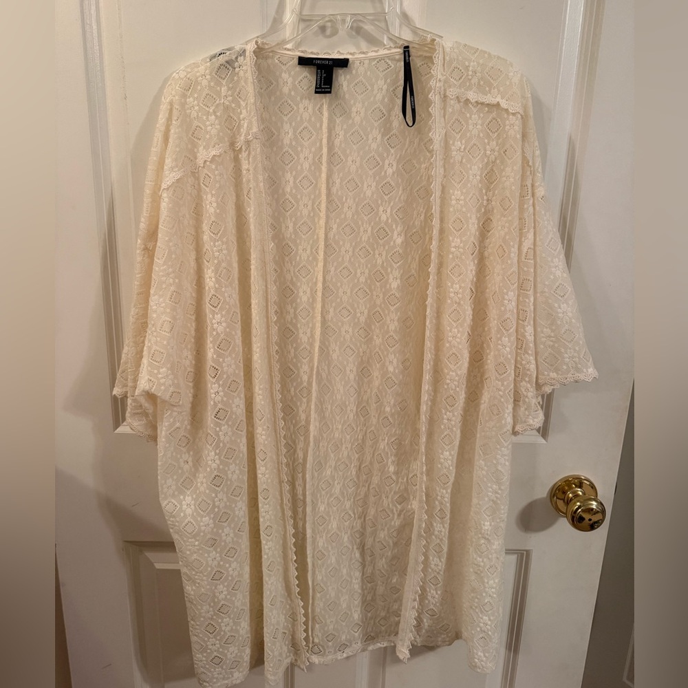 Cream Lace Kimono Cardigan